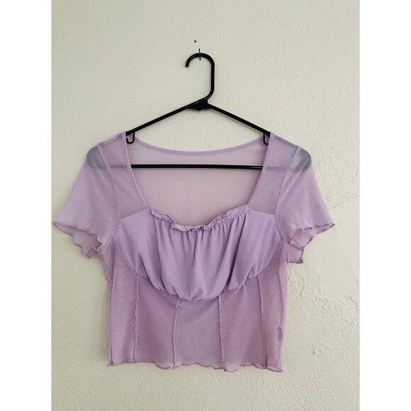 SHEIN Tops - Shein Women’s Milkmaid Crop Top Medium Pastel Purple Mesh Sheer Cozy-Chic Shirt